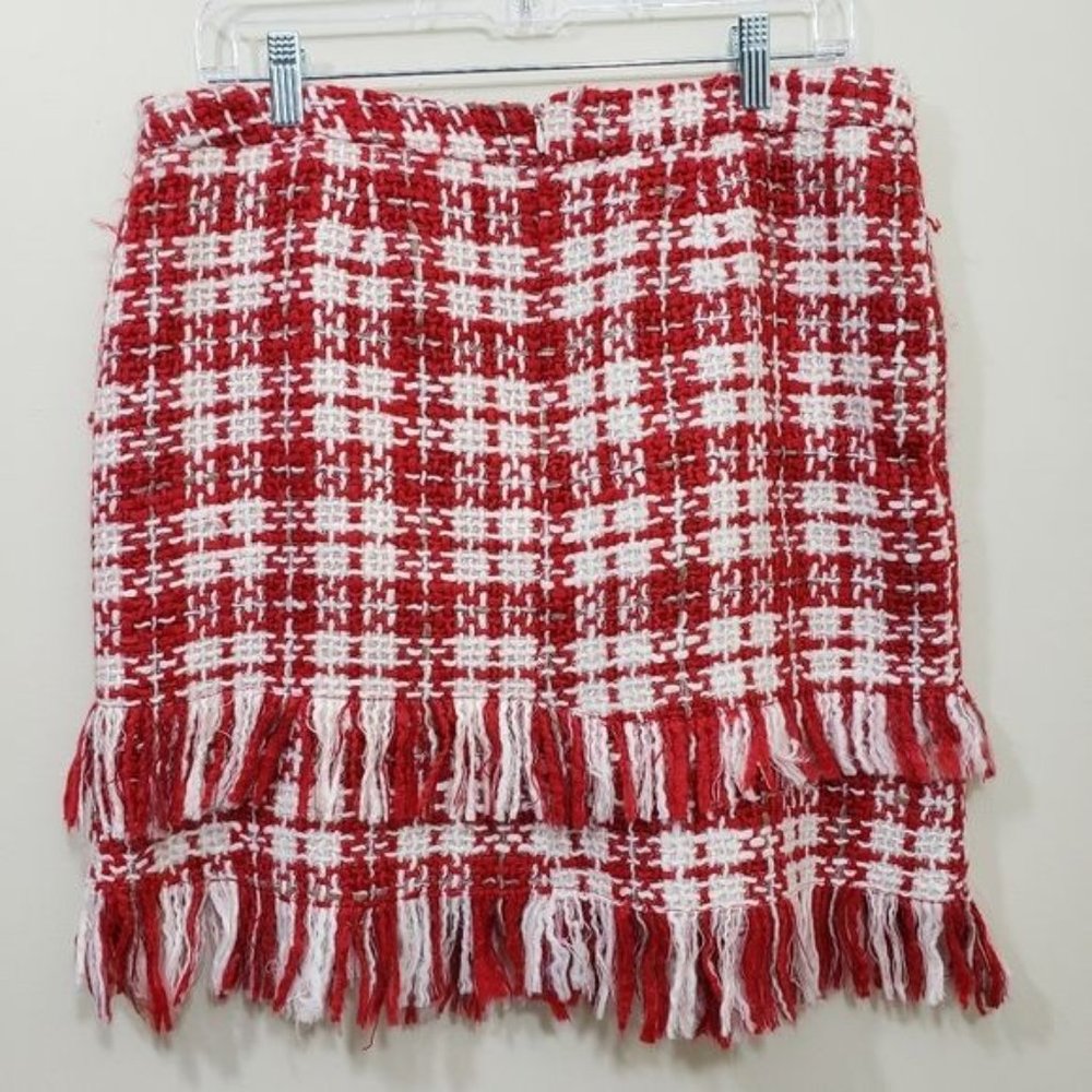 Fitelle NWT Jonette faux wool‎ blend wrap front plaid fringe trim skirt size 12 - Picture 4 of 9